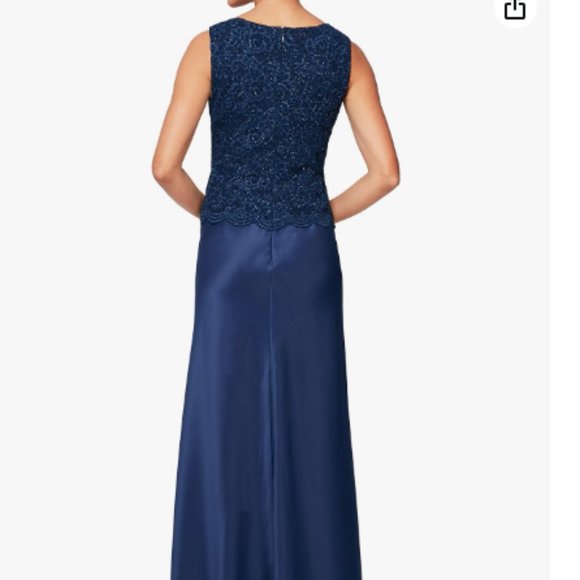 ALEX EVENINGS SPARKLE MOCK TWO PIECE NAVY GOWN sz 8 - Picture 2 of 5